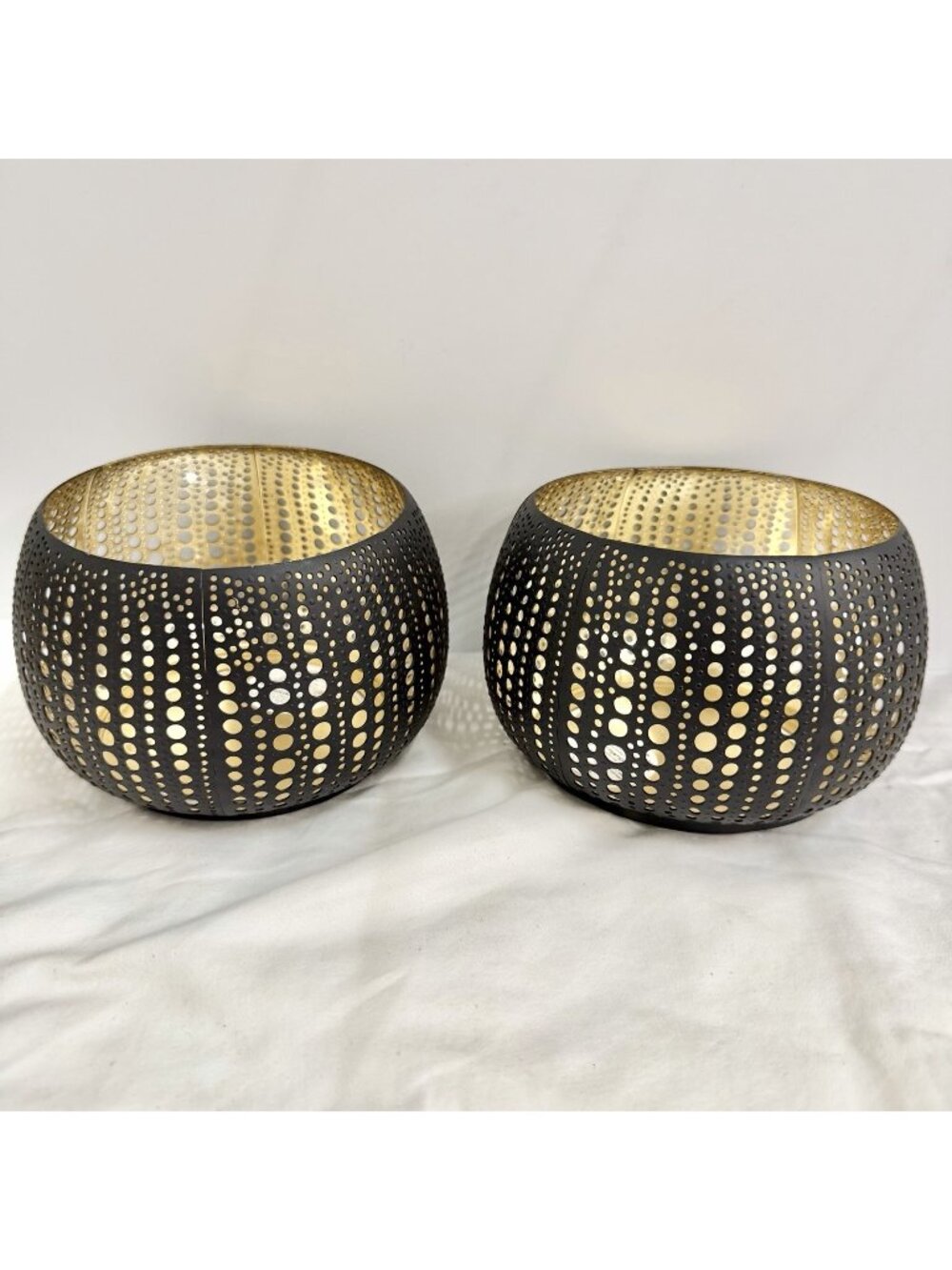 Bath & Body Works Black Gold Pierced Metal 3 Wick Candle Holder Sleeves Set Of 2